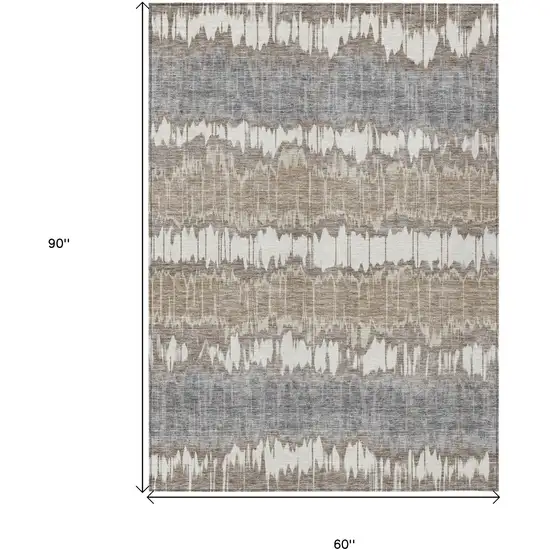 Taupe Brown And Ivory Striped Washable Indoor Outdoor Area Rug Photo 7
