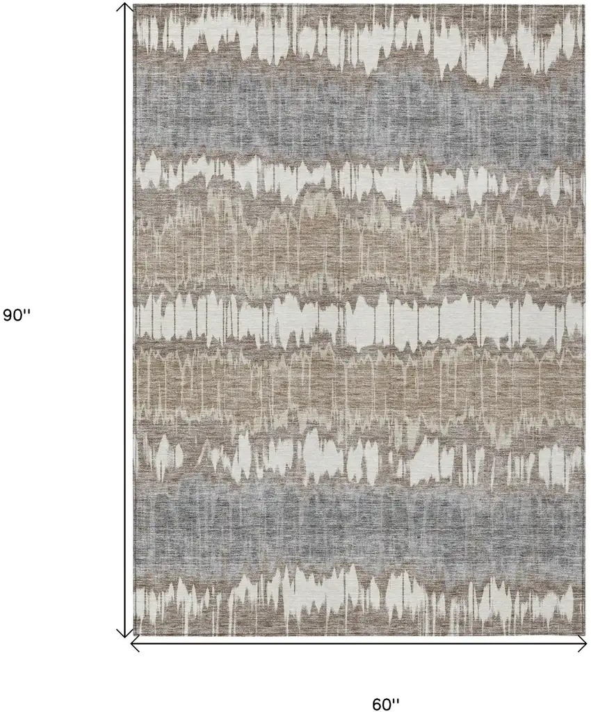 Taupe Brown And Ivory Striped Washable Indoor Outdoor Area Rug Photo 7