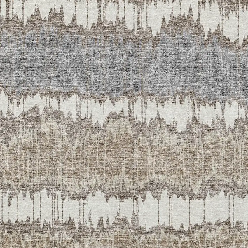 Taupe Brown And Ivory Striped Washable Indoor Outdoor Area Rug Photo 4