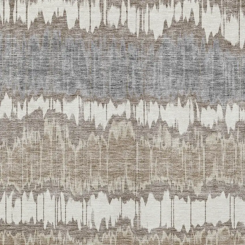 Taupe Brown And Ivory Striped Washable Indoor Outdoor Area Rug Photo 5