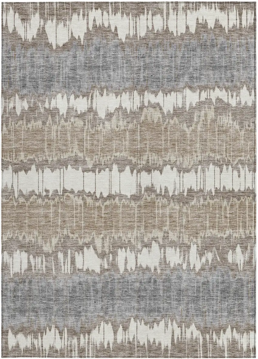 Taupe Brown And Ivory Striped Washable Indoor Outdoor Area Rug Photo 5