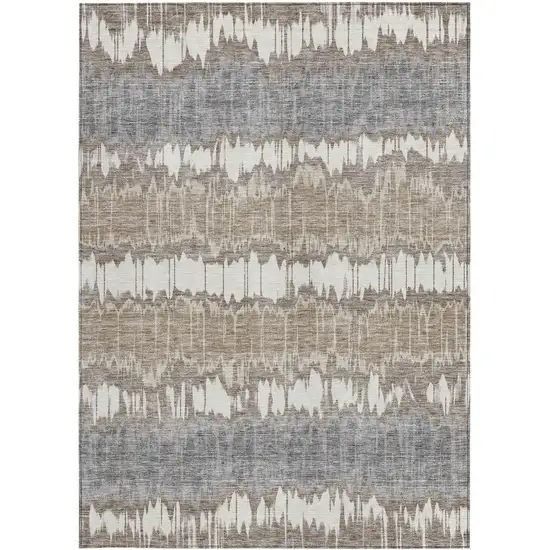 Taupe Brown And Ivory Striped Washable Indoor Outdoor Area Rug Photo 5