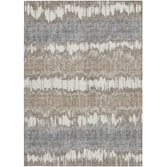Taupe Brown And Ivory Striped Washable Indoor Outdoor Area Rug Photo 5