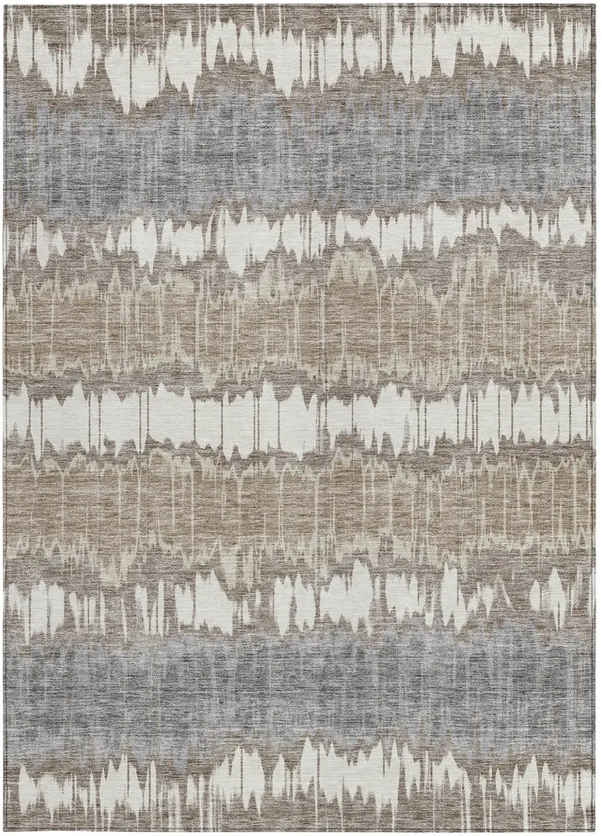 Taupe Brown And Ivory Striped Washable Indoor Outdoor Area Rug Photo 5