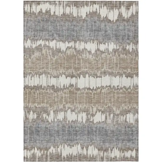 Taupe Brown And Ivory Striped Washable Indoor Outdoor Area Rug Photo 1