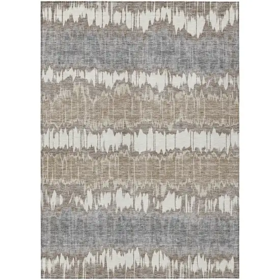Taupe Brown And Ivory Striped Washable Indoor Outdoor Area Rug Photo 1
