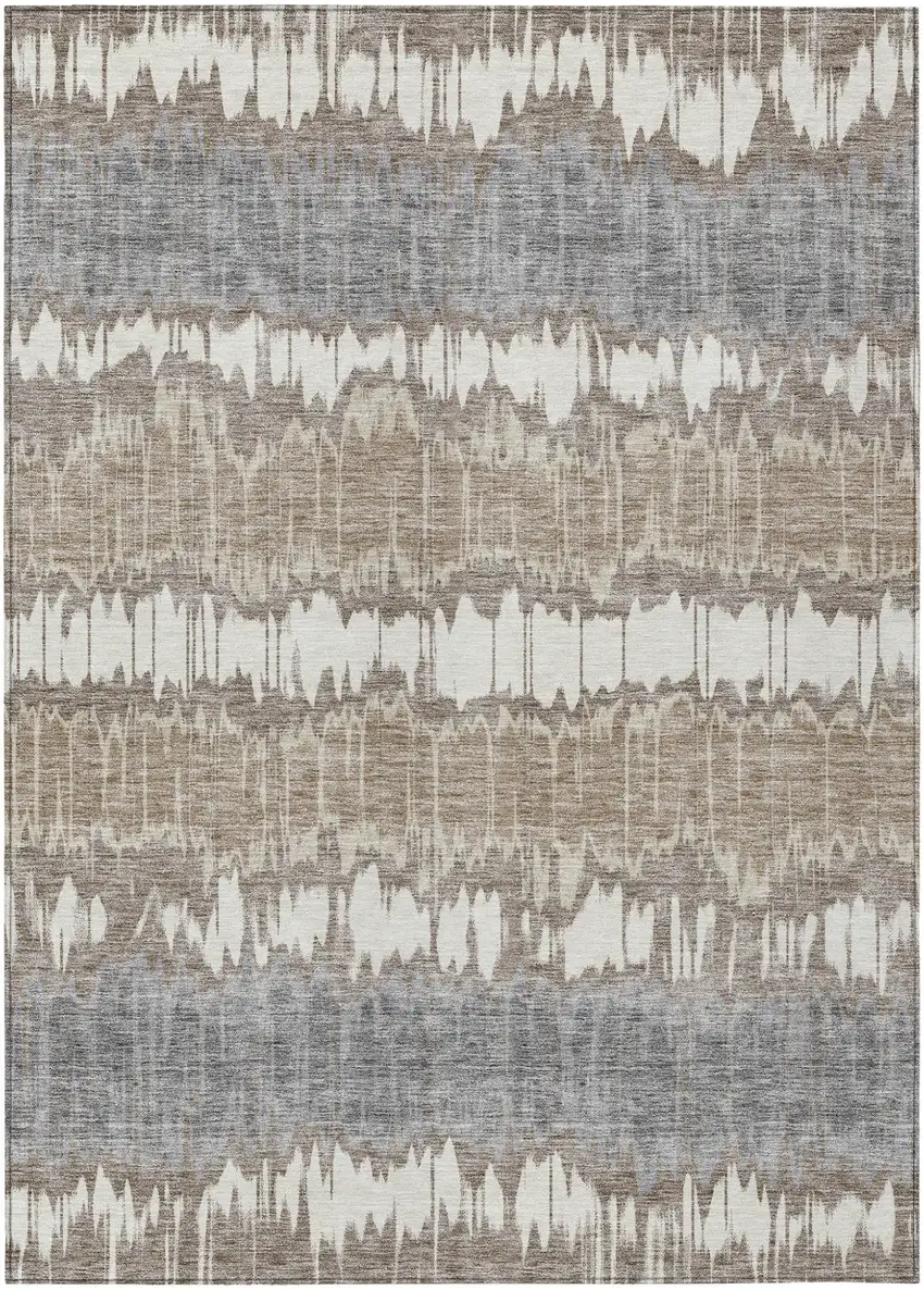 Taupe Brown And Ivory Striped Washable Indoor Outdoor Area Rug Photo 1