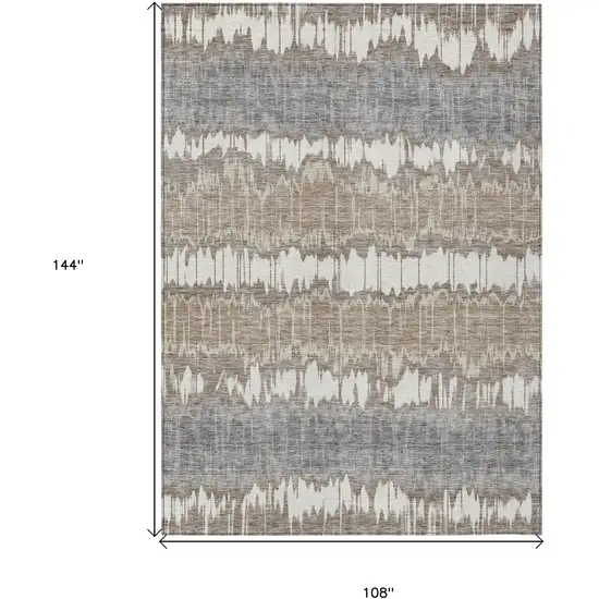 Taupe Brown And Ivory Striped Washable Indoor Outdoor Area Rug Photo 7