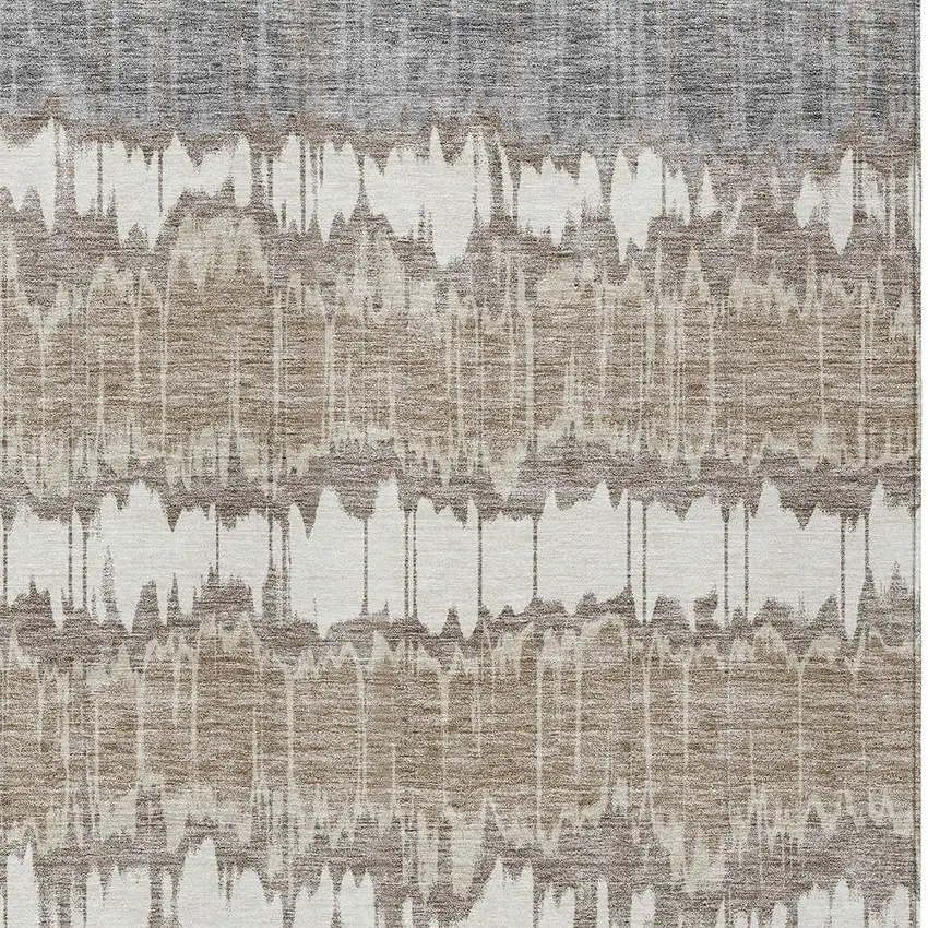 Taupe Brown And Ivory Striped Washable Indoor Outdoor Area Rug Photo 4