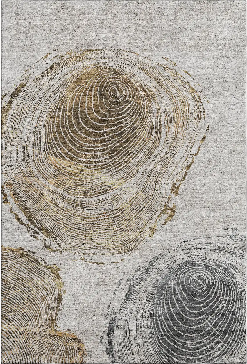 Taupe Brown And Ivory Woodland Lodge Washable Area Rug With UV Protection Photo 1