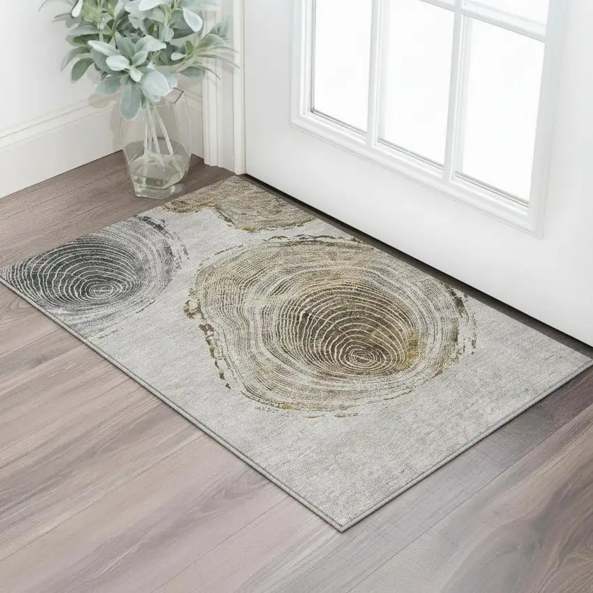 Taupe Brown And Ivory Woodland Lodge Washable Area Rug With UV Protection Photo 2