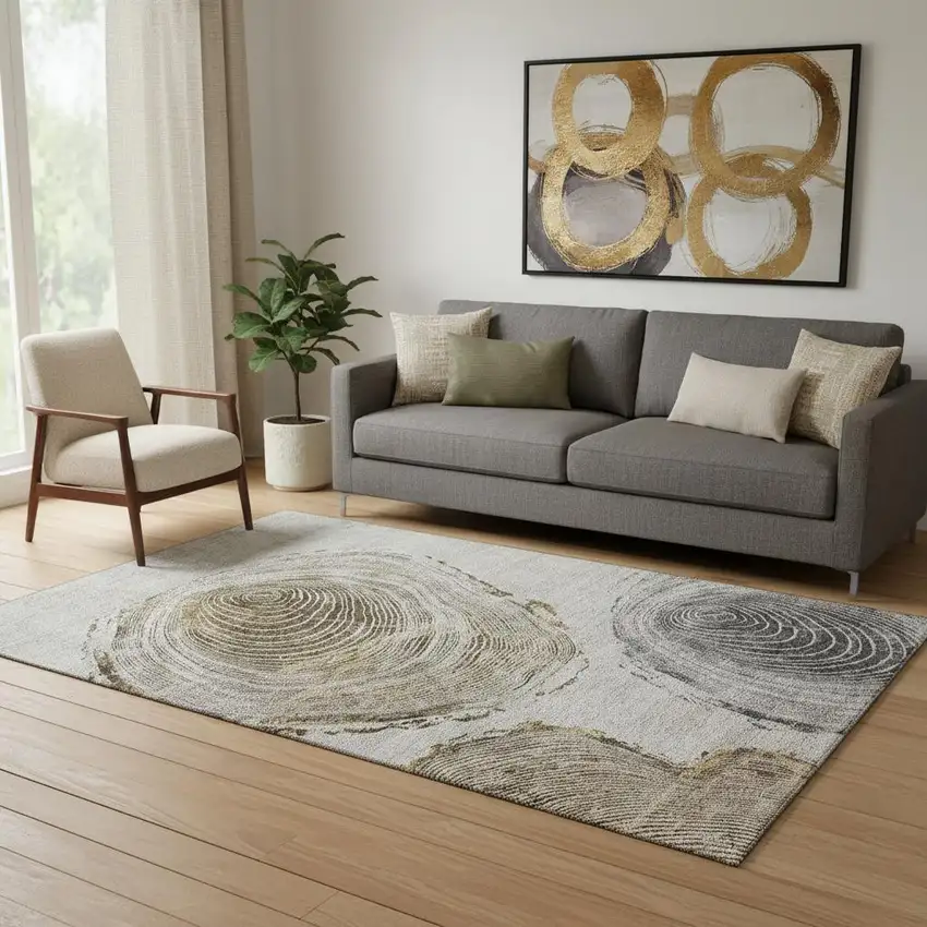 Taupe Brown And Ivory Woodland Lodge Washable Area Rug With UV Protection Photo 1