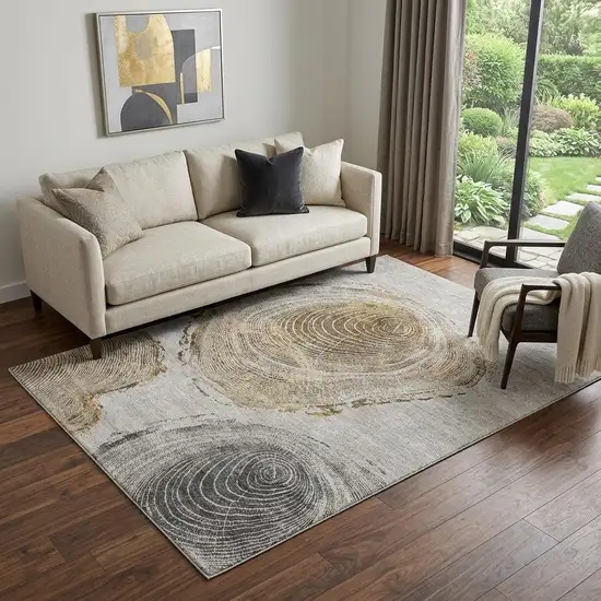 Taupe Brown And Ivory Faux Bois Washable Area Rug With UV Protection Photo 1