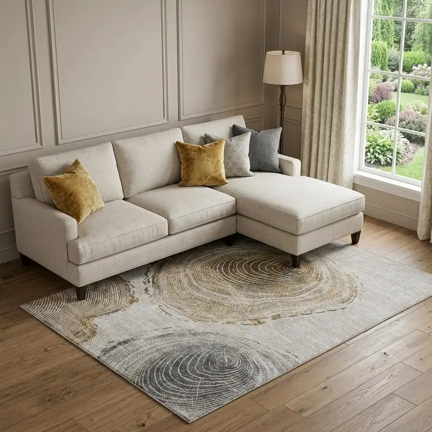 Taupe Brown And Ivory Faux Bois Washable Area Rug With UV Protection Photo 1