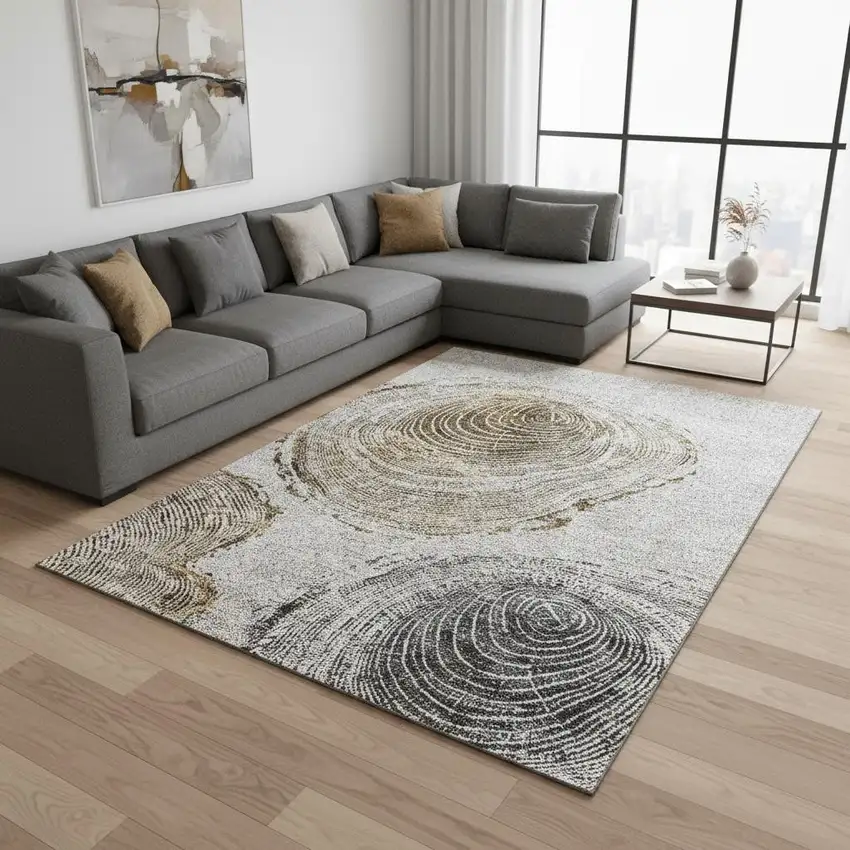 Taupe Brown And Ivory Woodland Lodge Washable Area Rug With UV Protection Photo 1