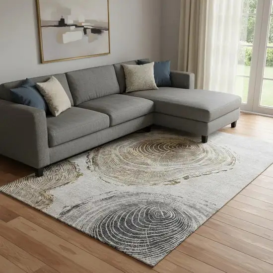 Taupe Brown And Ivory Woodland Lodge Washable Area Rug With UV Protection Photo 1