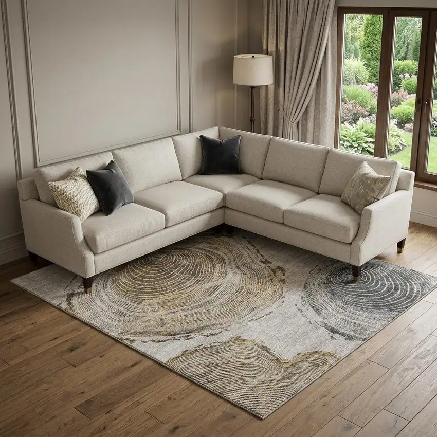 Taupe Brown And Ivory Woodland Lodge Washable Area Rug With UV Protection Photo 1