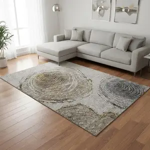 Photo of Taupe Brown And Ivory Woodland Lodge Washable Area Rug With UV Protection