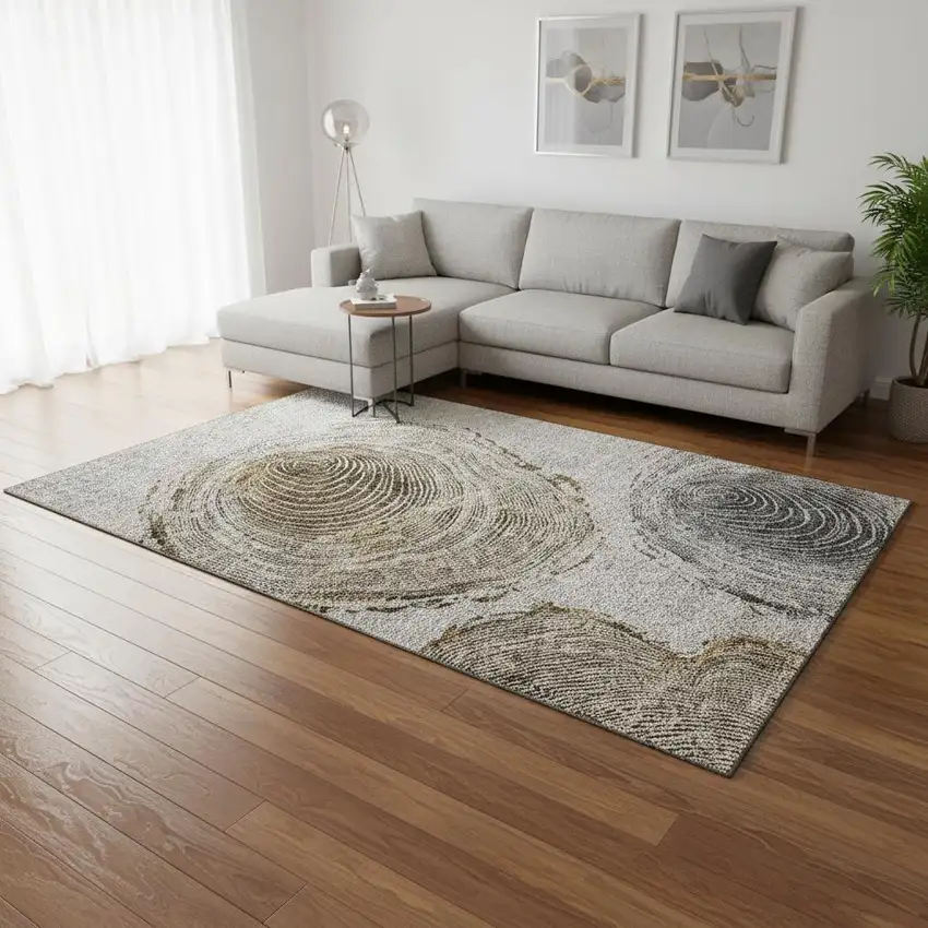 Taupe Brown And Ivory Woodland Lodge Washable Area Rug With UV Protection Photo 1