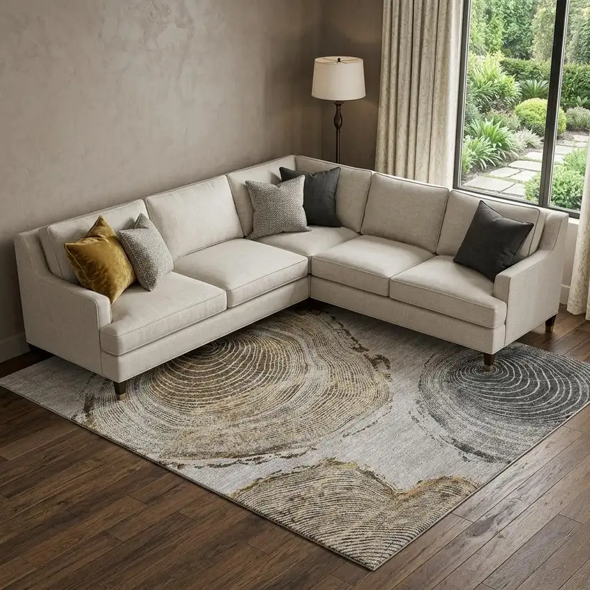 Taupe Brown And Ivory Woodland Lodge Washable Area Rug With UV Protection Photo 1