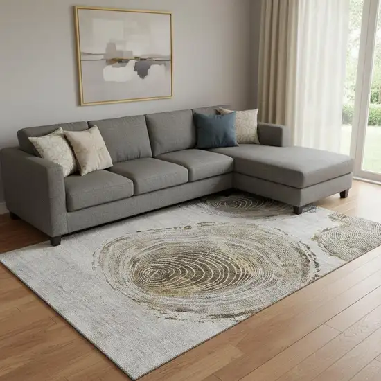 Taupe Brown And Ivory Woodland Lodge Washable Area Rug With UV Protection Photo 1