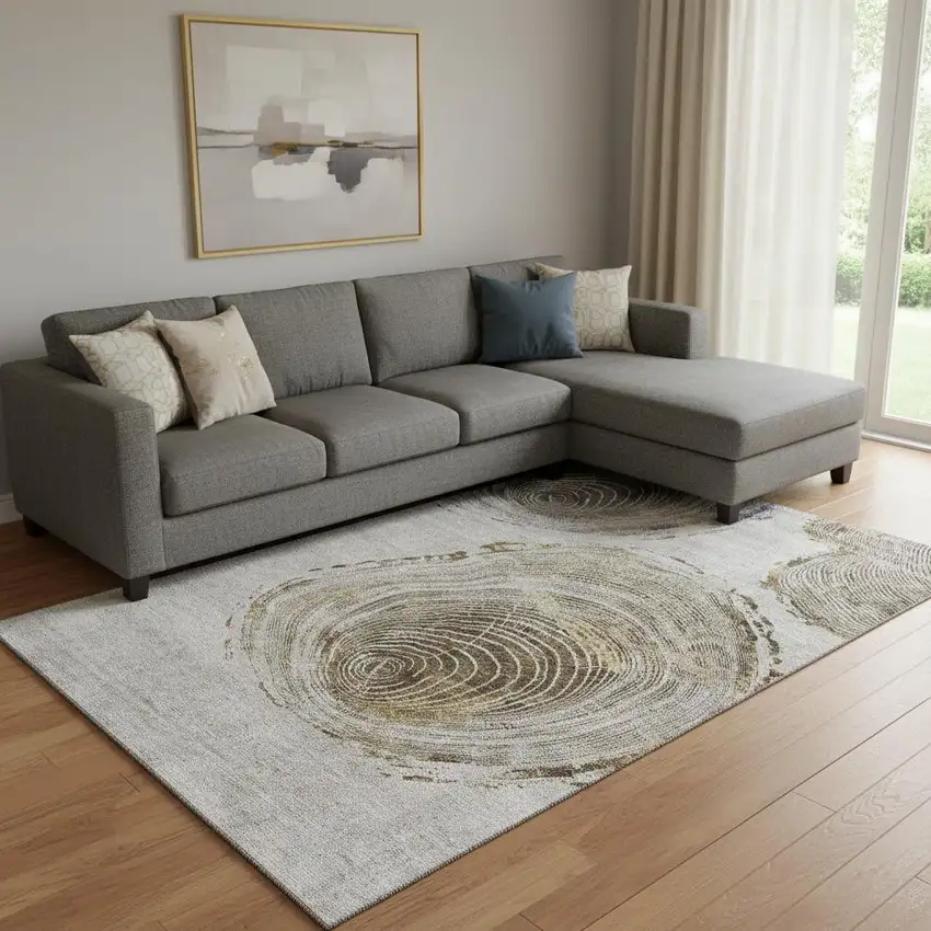 Taupe Brown And Ivory Woodland Lodge Washable Area Rug With UV Protection Photo 1