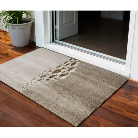 Taupe Brown And Khaki Nautical Washable Indoor Outdoor Area Rug Photo 1