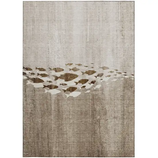 Taupe Brown And Khaki Nautical Washable Indoor Outdoor Area Rug Photo 5
