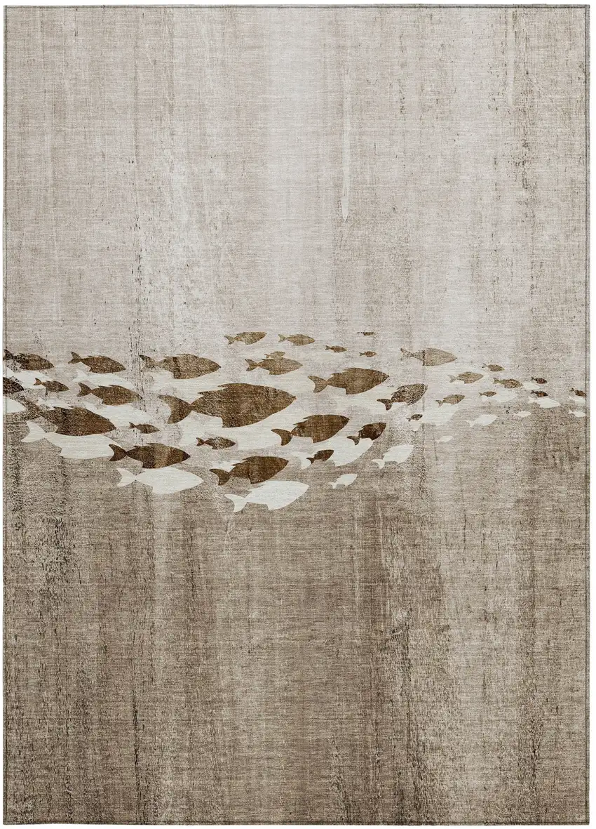 Taupe Brown And Khaki Nautical Washable Indoor Outdoor Area Rug Photo 5
