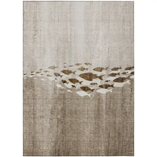 Taupe Brown And Khaki Nautical Washable Indoor Outdoor Area Rug Photo 2