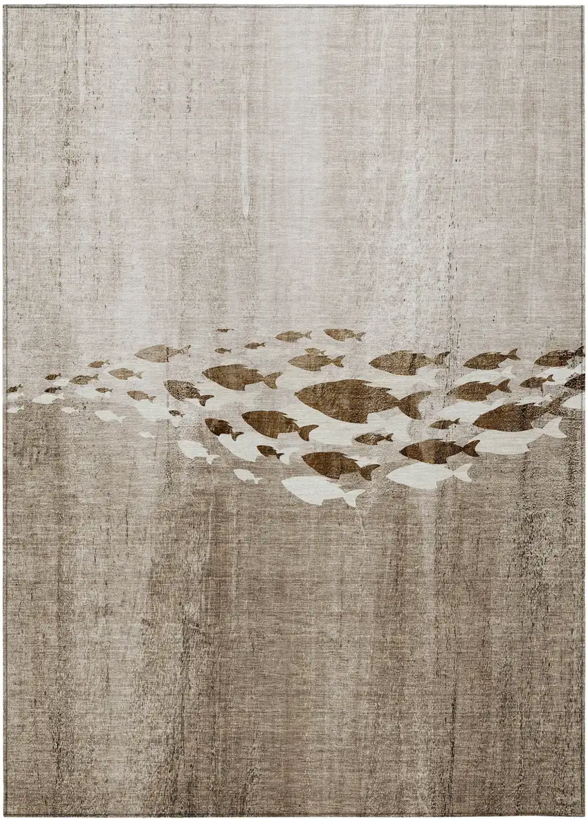 Taupe Brown And Khaki Nautical Washable Indoor Outdoor Area Rug Photo 2