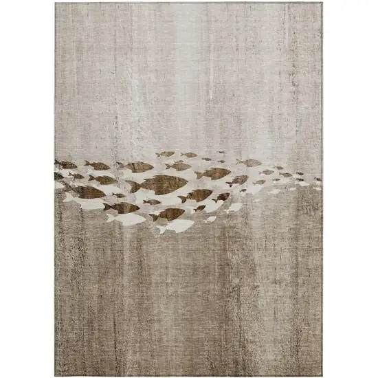 Taupe Brown And Khaki Nautical Washable Indoor Outdoor Area Rug Photo 4