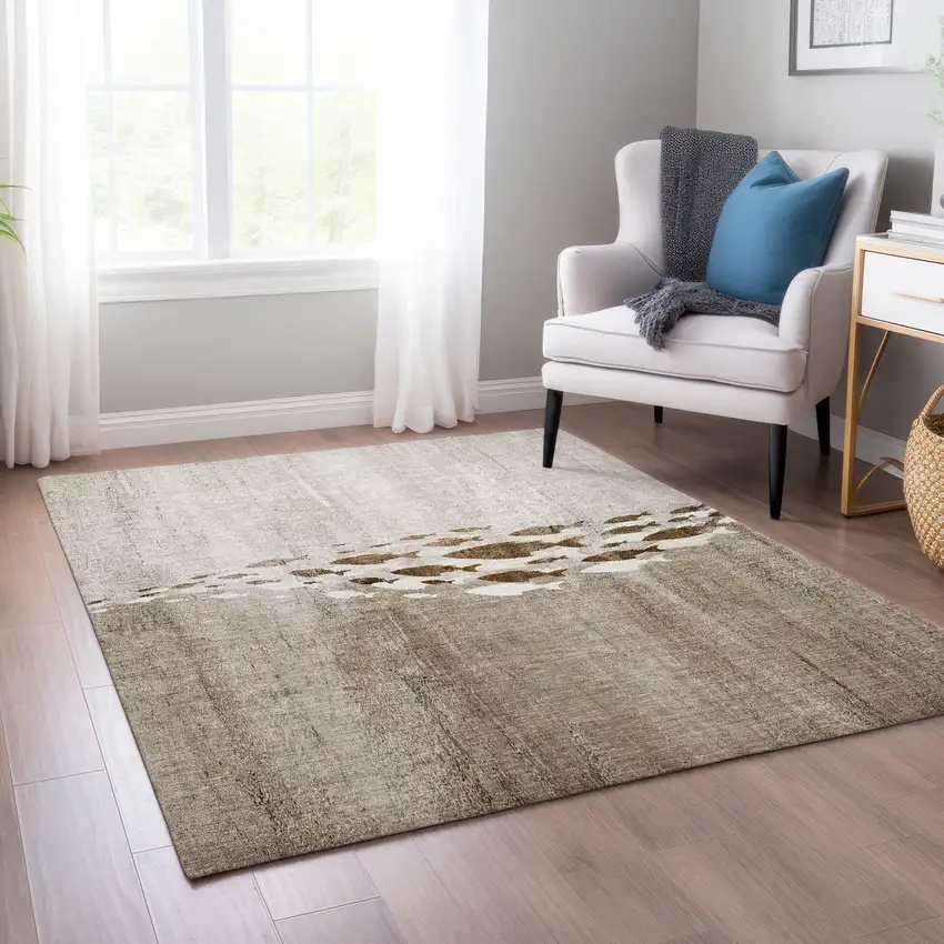 Taupe Brown And Khaki Nautical Washable Indoor Outdoor Area Rug Photo 6