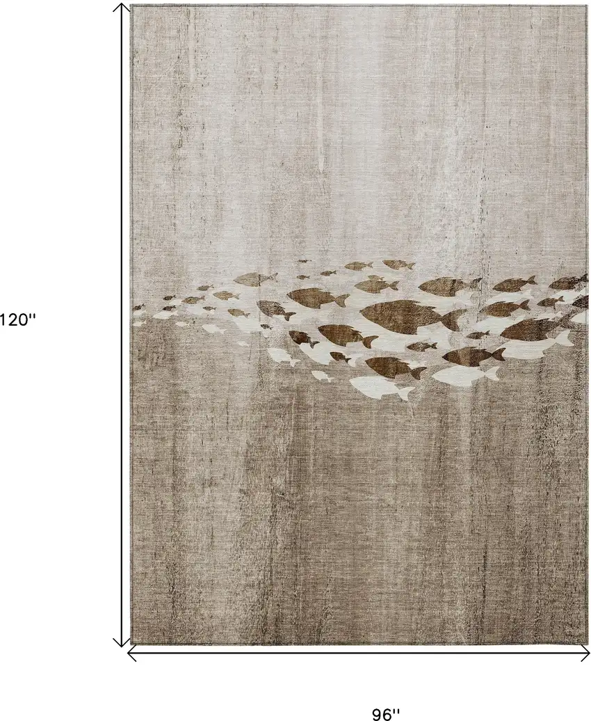 Taupe Brown And Khaki Nautical Washable Indoor Outdoor Area Rug Photo 9