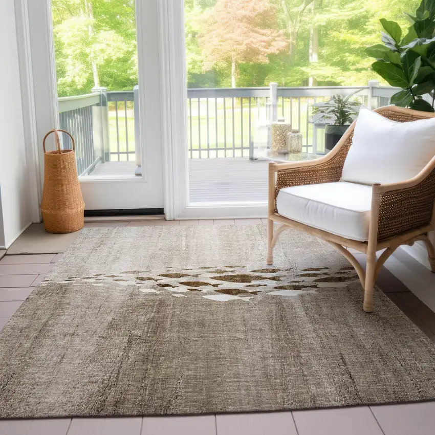 Taupe Brown And Khaki Nautical Washable Indoor Outdoor Area Rug Photo 7