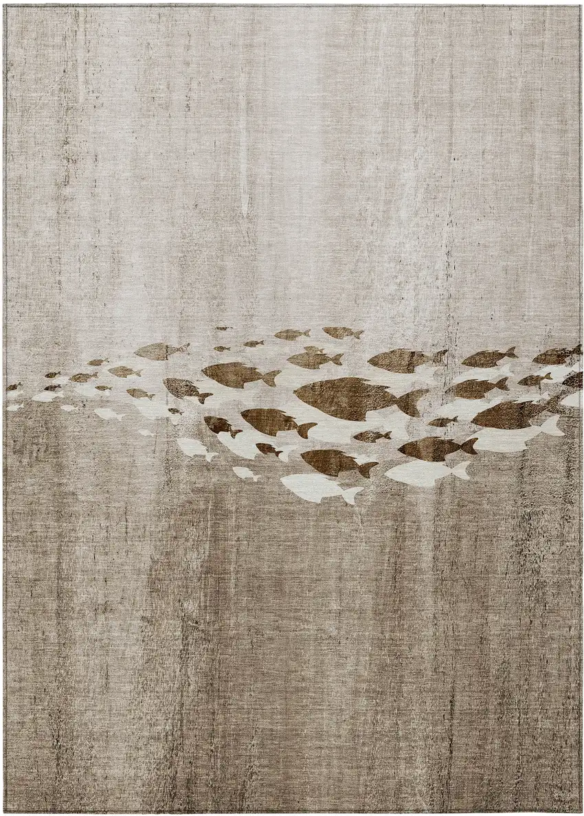 Taupe Brown And Khaki Nautical Washable Indoor Outdoor Area Rug Photo 1