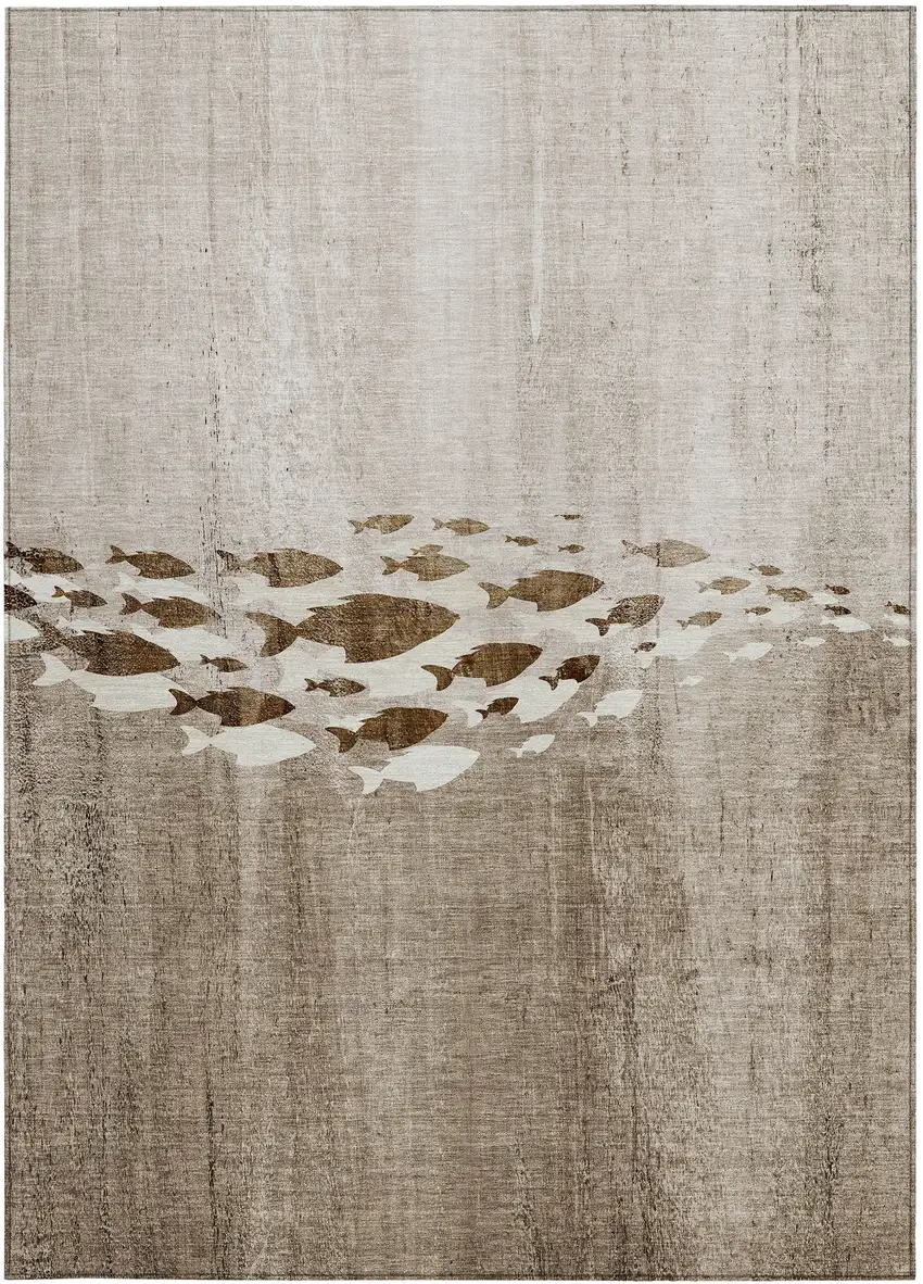 Taupe Brown And Khaki Nautical Washable Indoor Outdoor Area Rug Photo 5