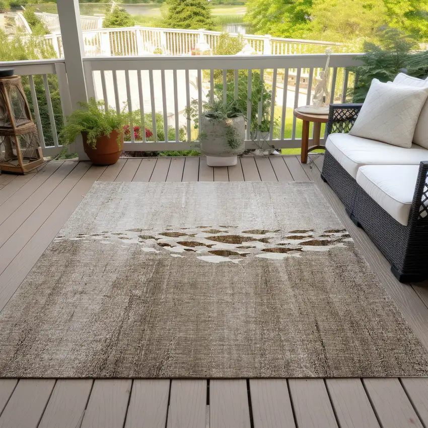 Taupe Brown And Khaki Nautical Washable Indoor Outdoor Area Rug Photo 8