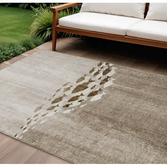 Taupe Brown And Khaki Nautical Washable Indoor Outdoor Area Rug Photo 1