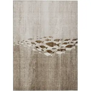 Photo of Taupe Brown And Khaki Nautical Washable Indoor Outdoor Area Rug