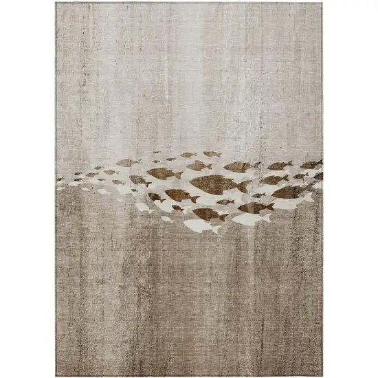 Taupe Brown And Khaki Nautical Washable Indoor Outdoor Area Rug Photo 1