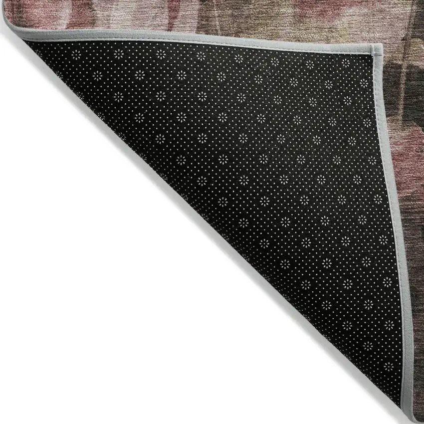 Taupe Brown And Pink Floral Washable Indoor Outdoor Area Rug Photo 6