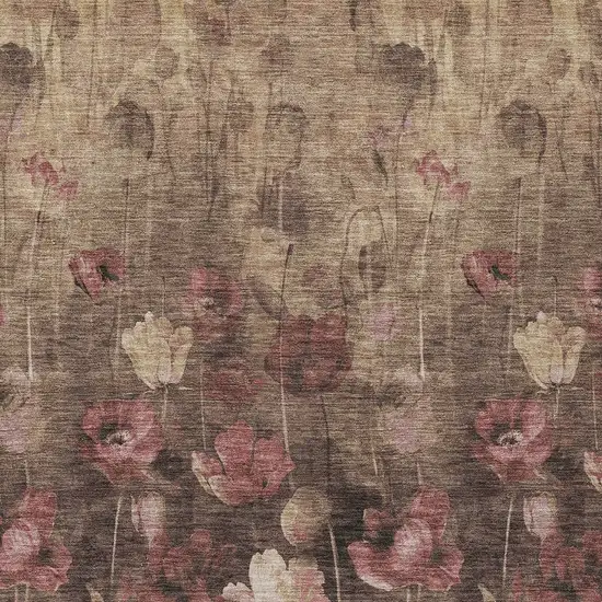 Taupe Brown And Pink Floral Washable Indoor Outdoor Area Rug Photo 7