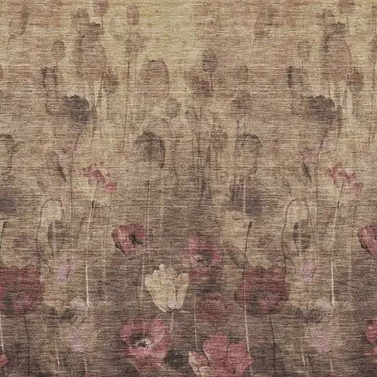 Taupe Brown And Pink Floral Washable Indoor Outdoor Area Rug Photo 6