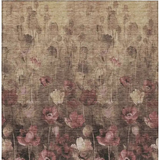 Taupe Brown And Pink Floral Washable Indoor Outdoor Area Rug Photo 7