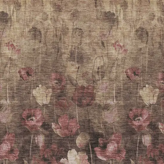 Taupe Brown And Pink Floral Washable Indoor Outdoor Area Rug Photo 6
