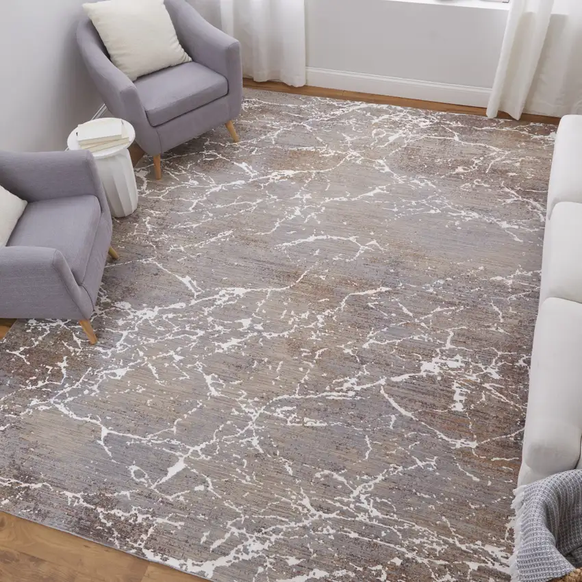 Taupe Brown and Ivory Abstract Power Loom Area Rug Photo 9