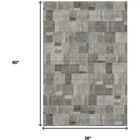Taupe Charcoal And Beige Geometric Washable Area Rug With UV Protection Photo 8