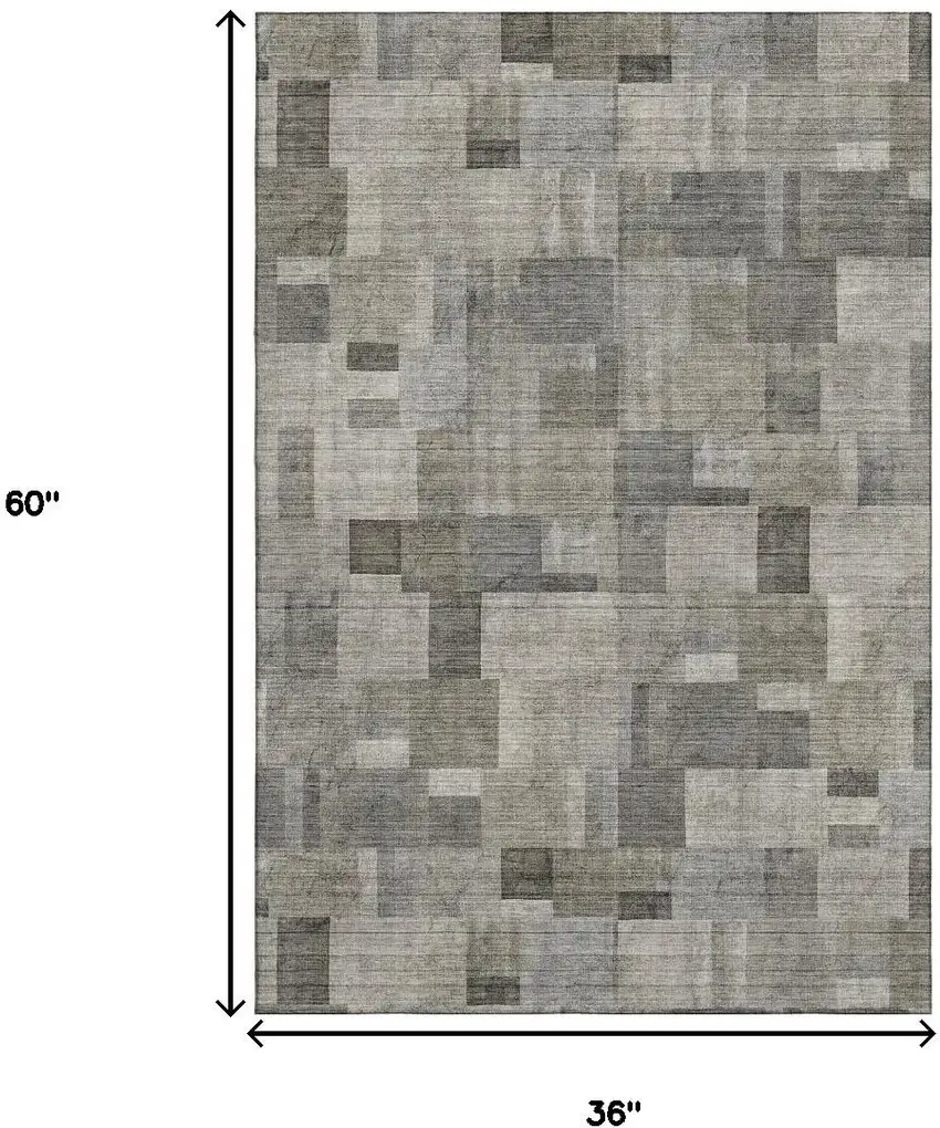 Taupe Charcoal And Beige Geometric Washable Area Rug With UV Protection Photo 8