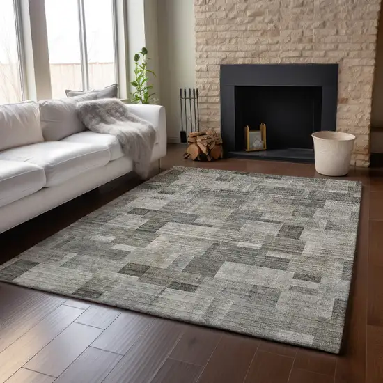 Taupe Charcoal And Beige Geometric Washable Area Rug With UV Protection Photo 3